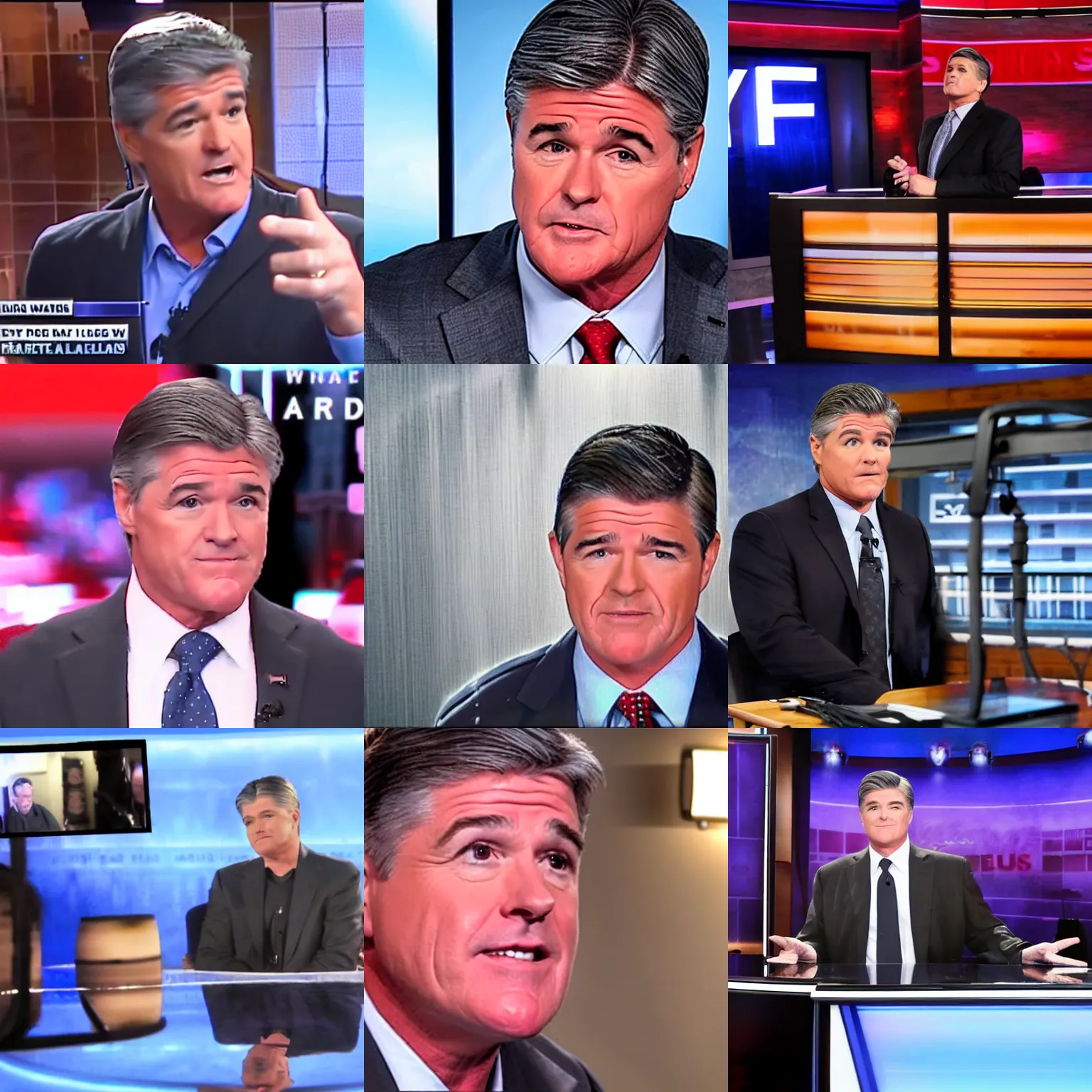 Prompt: Sean Hannity is finally waterboarded live on his own show