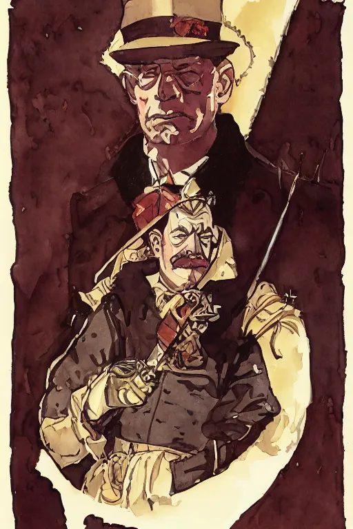 Prompt: zoomed out portrait of a duke, stylized illustration by mike mignola and moebius, watercolor gouache detailed paintings, dieselpunk, artstation