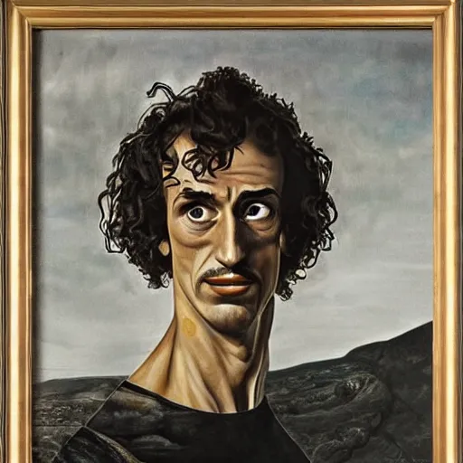 Image similar to Adam Ondra, portrait, by Dali, style of Dali self-portrait, painting