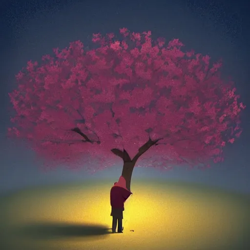 Image similar to Man sleeping under a sakura tree during a full moon by goro fujita, digital art