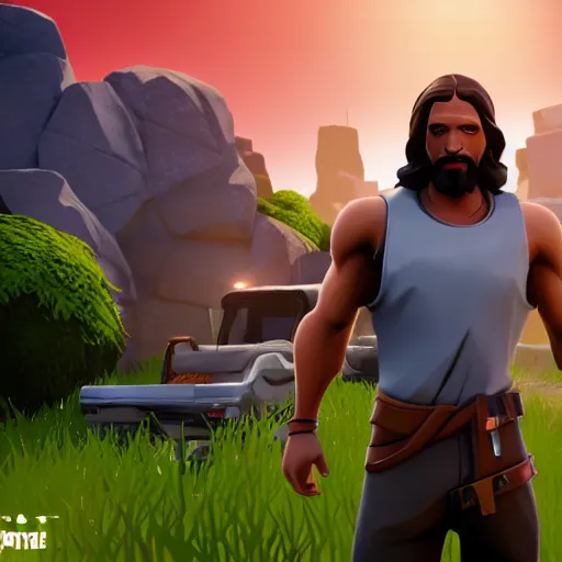 Prompt: screenshot of jesus in fortnite, unreal engine 5, 4 k, render, high definition