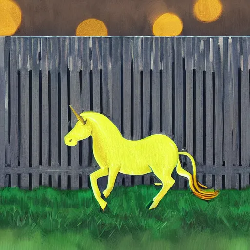 Image similar to an overweight unicorn hopping over a fence, digital painting