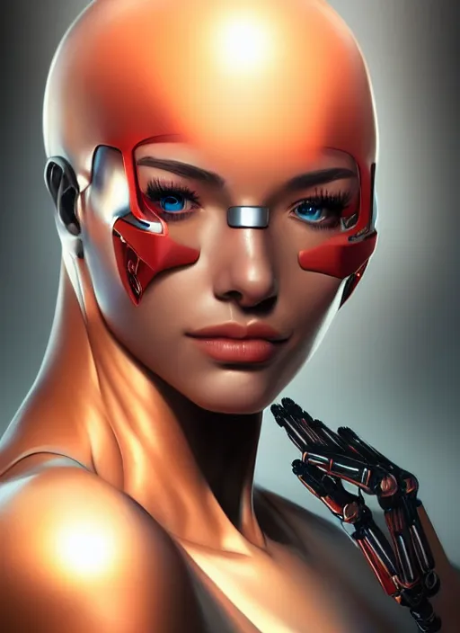 Image similar to portrait of a cyborg woman by Artgerm, face turns left (((((face turns right))))), eyes closed , biomechanical, hyper detailled, trending on artstation