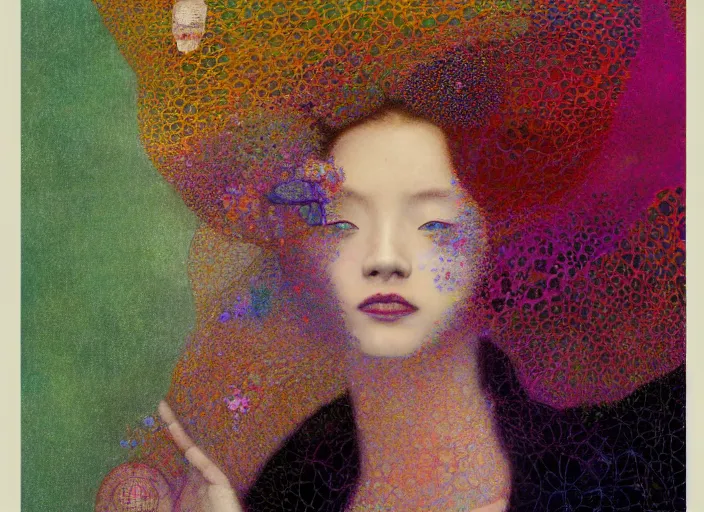 Image similar to portrait of woman outside office building, painterly, yoshitaka amano, miles johnston, moebius, odilon redon, miles johnston, klimt, tendrils, in the style of yago hortal, louise zhang, james jean, victor charreton, james jean, two figures