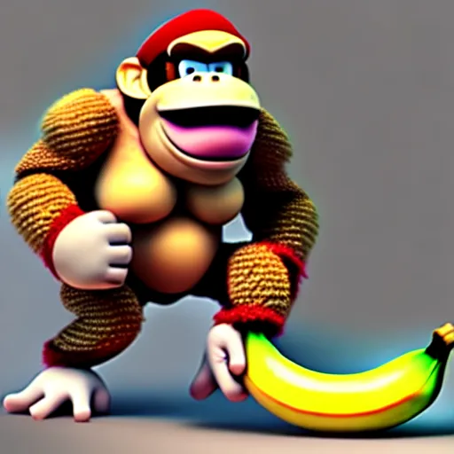 Image similar to Donkey Kong stepping on a banana, 3D render