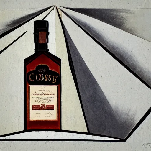 Image similar to whiskey bottle in the style of cubism