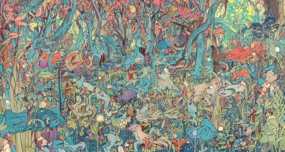 Image similar to Enchanted and magic forest, by James Jean