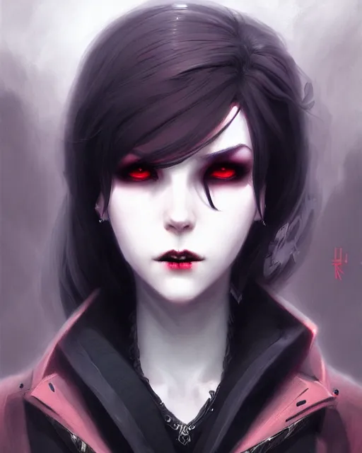 Image similar to dark vampire, character portrait, concept art, painterly, fanart, highly detailed in the style of overwatch by ilya kuvshinov and gustave dore, wenjun lin,