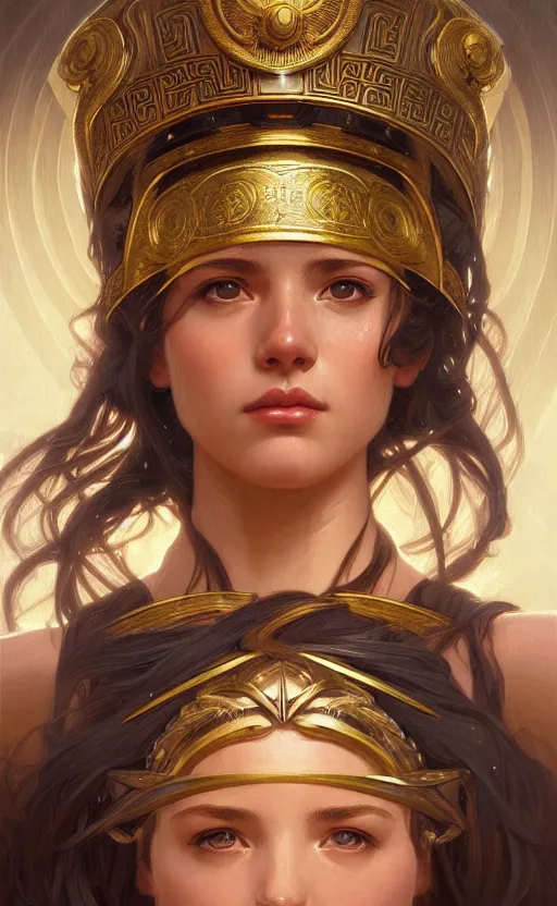 Prompt: portrait of the goddess athena, greek mythology, intricate, headshot, highly detailed, digital painting, artstation, concept art, sharp focus, cinematic lighting, illustration, art by artgerm and greg rutkowski, alphonse mucha, cgsociety