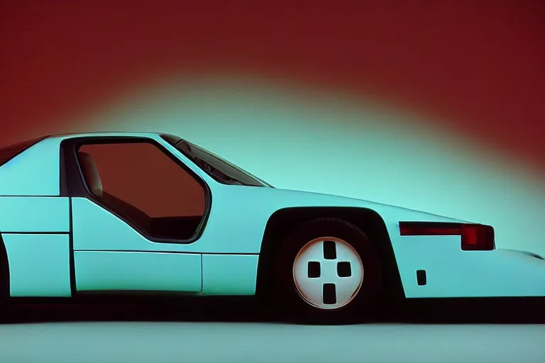 Image similar to designed by giorgetto giugiaro stylized poser of a single 1 9 8 8 kei car, thick neon lights, ektachrome photograph, volumetric lighting, f 8 aperture, cinematic eastman 5 3 8 4 film