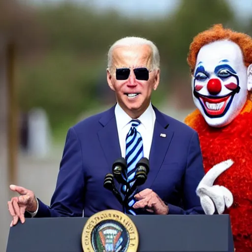 Image similar to Joe Biden with clown make-up all over his face