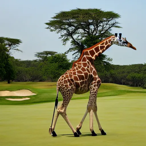 Image similar to Giraffe in a polo at a golf course