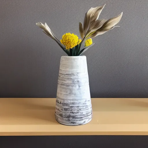 Image similar to monochrome watercolor high vase with dry flowers, background chiffon