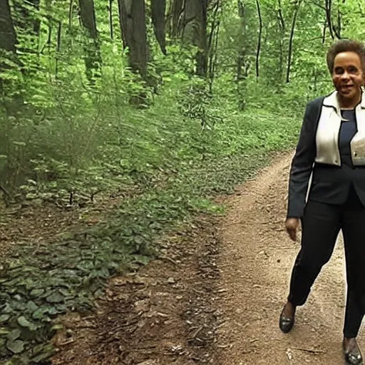 Image similar to chicago mayor lori lightfoot spotted on woodland trail cam at 2:00am