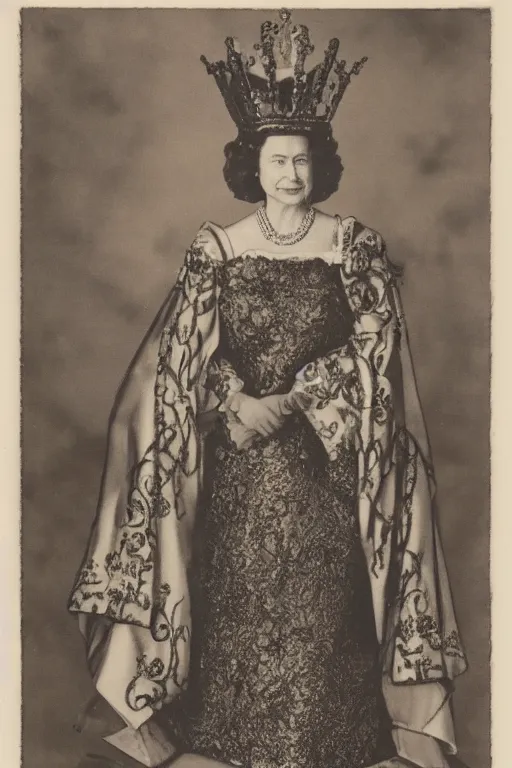 Prompt: photo of queen elizabeth ii as quin of cards from alice in wonderlands