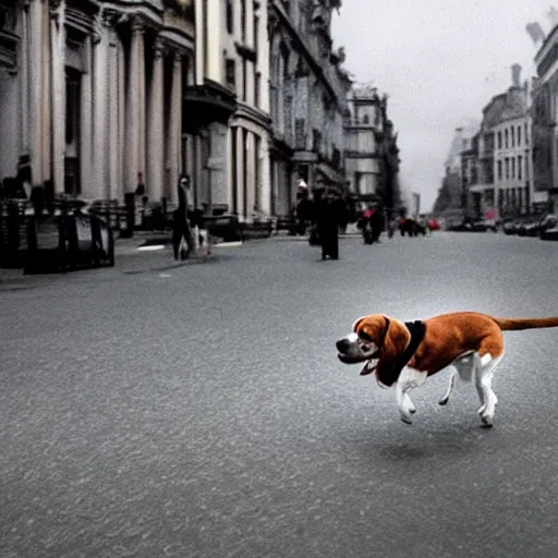 Prompt: legendary 1 0 0 metres beagle walking over a city, epic scale