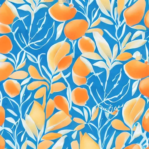 Image similar to orange and blue, botanical, illustration, gin, pattern, playful, premium, pintrest, behance