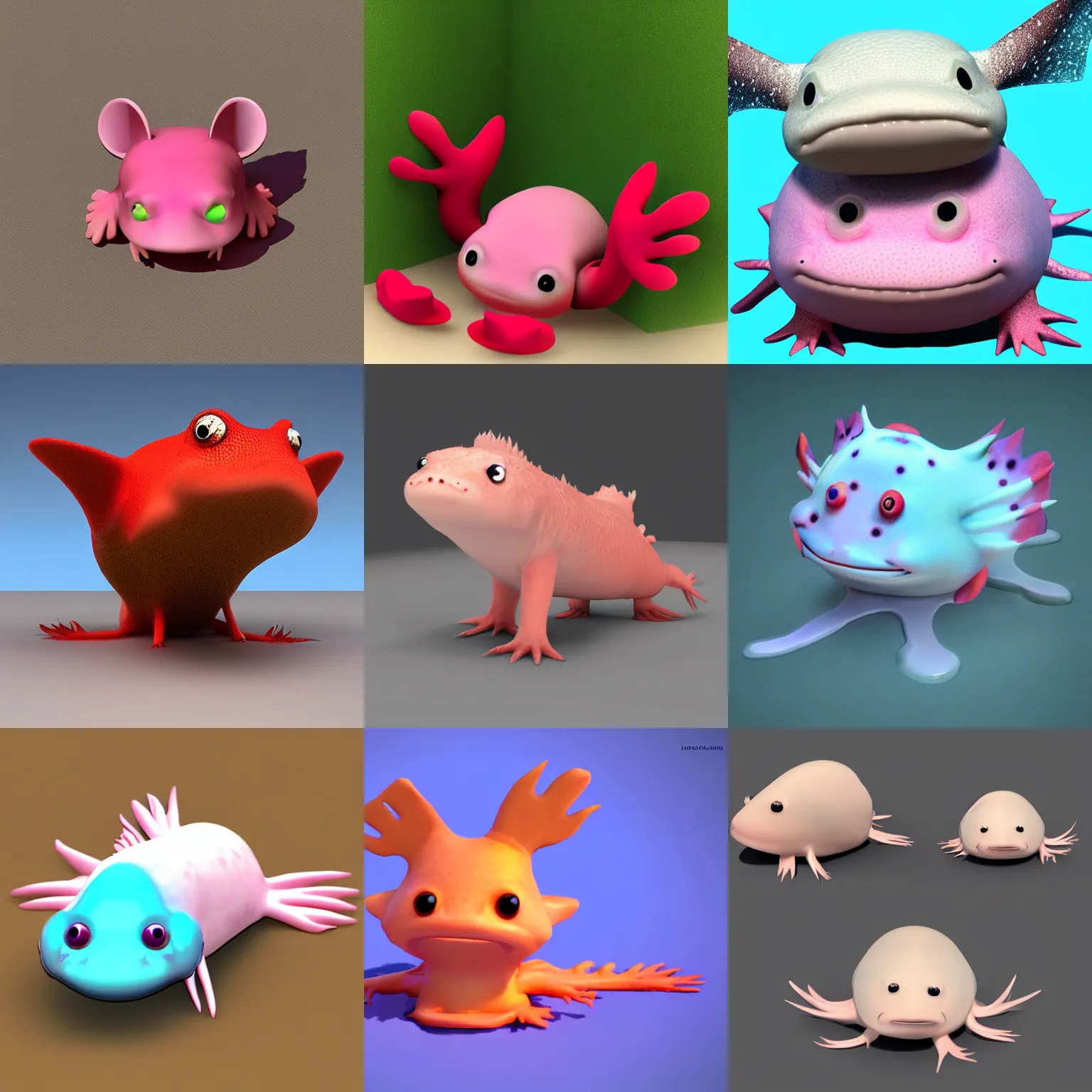 Prompt: cute axolotl 3 d digital art, cgi