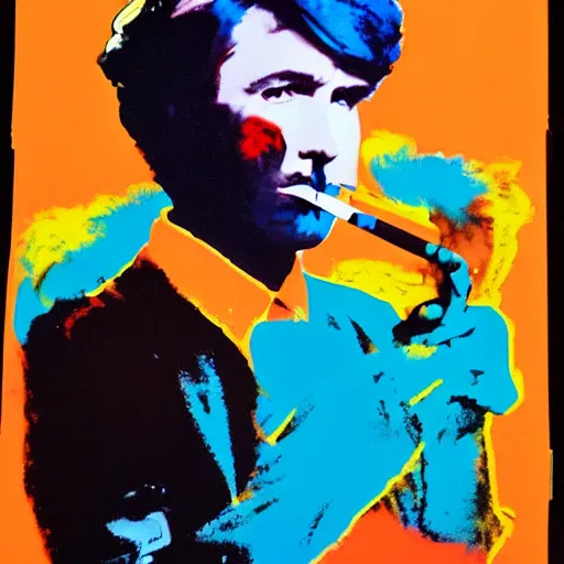 Prompt: a masterpiece portrait of Mean Dean smoking a cigarette by Andy Warhol