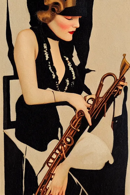 Image similar to a oil painting depicting a Jazz Age high society figure, 1920s style, smooth, highly detailed, high contrast, Coles Phillips, Dean Cornwell, JC Leyendecker, 8K