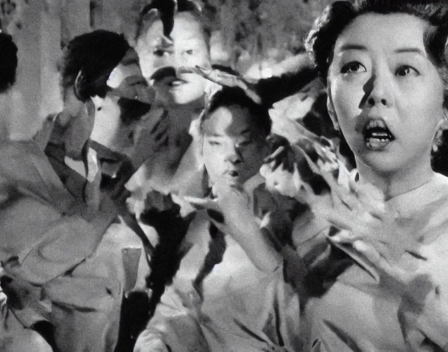 Image similar to a filmstill of pulgasari, kaiju starfish, monster movie, korean film noir, 1 9 5 0 s thriller, kim jong - il, in the style of suspiria ( 1 9 7 7 )