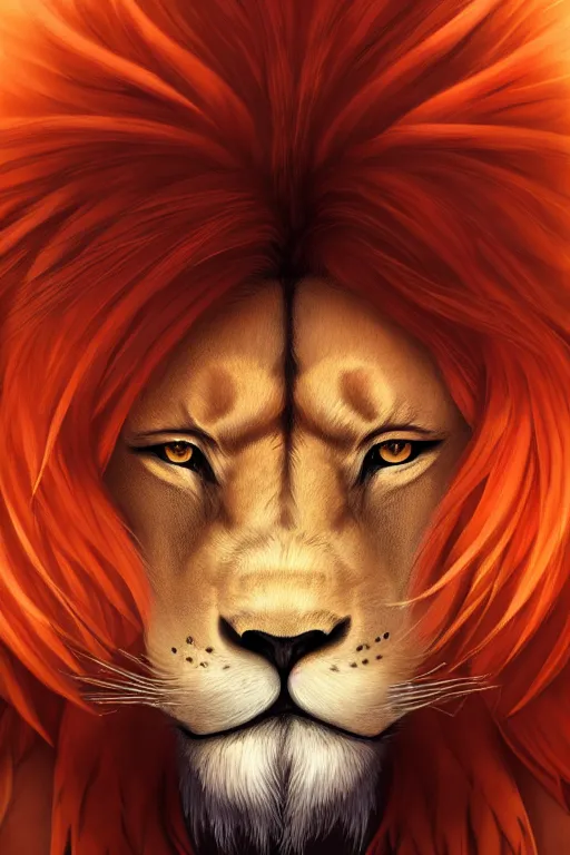 Prompt: portrait of a lion man warrior, fursona, furry art, anthro, light orange fur, detailed long dark orange mane, orange eyes, anime key visual, makoto shinkai