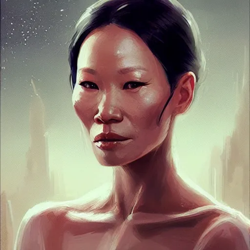 Image similar to “ portrait of lucy liu by greg rutkowski, young, attractive, highly detailed portrait, scifi, digital painting, artstation, concept art, smooth, sharp foccus ilustration, artstation hq ”