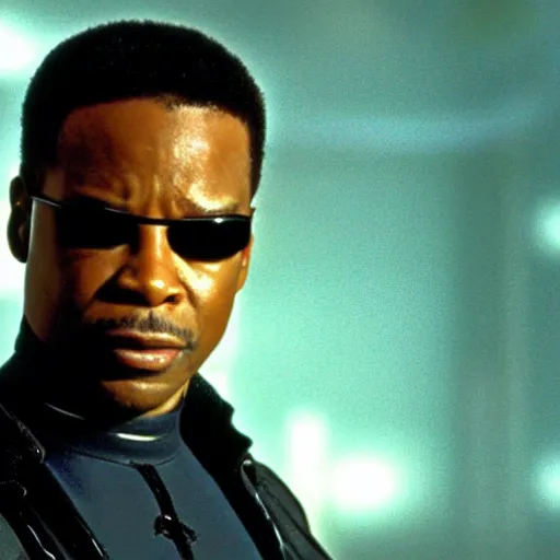 Prompt: A still of Levar Burton as Morpheus in The Matrix (1999)