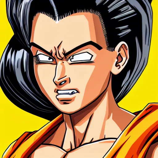 Image similar to ultra realistic portrait painting of kim kardashian as super saiyan, art by akira toriyama, 4 k, dragon ball artstyle, cel shaded, highly detailed, epic lighting