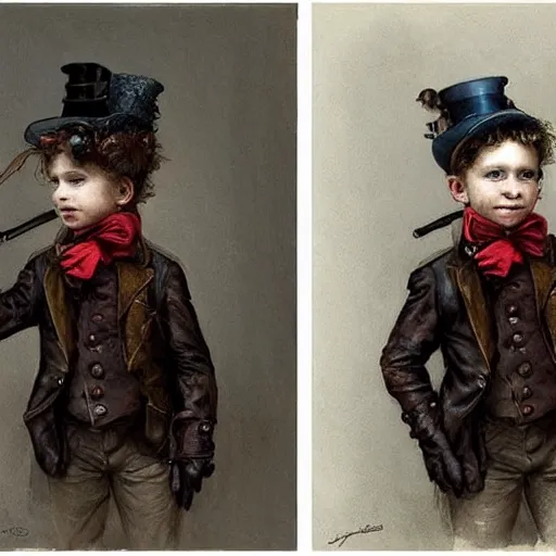 Image similar to by Jean-Baptiste Monge !!!!!!!!!!!!!!!!!!!!!!!!!!!!!!!!!!!!! (((((((((((((portrait of boy dressed as steampunk detective wearing leather gloves . muted colors.)))))))))))))