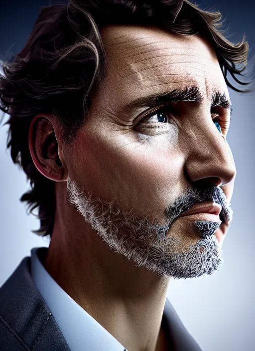 Image similar to a profile portrait of justin trudeau with translucent skin, visible cranial cavity with cobwebs, dust and rats, beautiful detailed intricate insanely detailed octane render, 8 k artistic photography, photorealistic, chiaroscuro, by david cronenberg, raphael, caravaggio