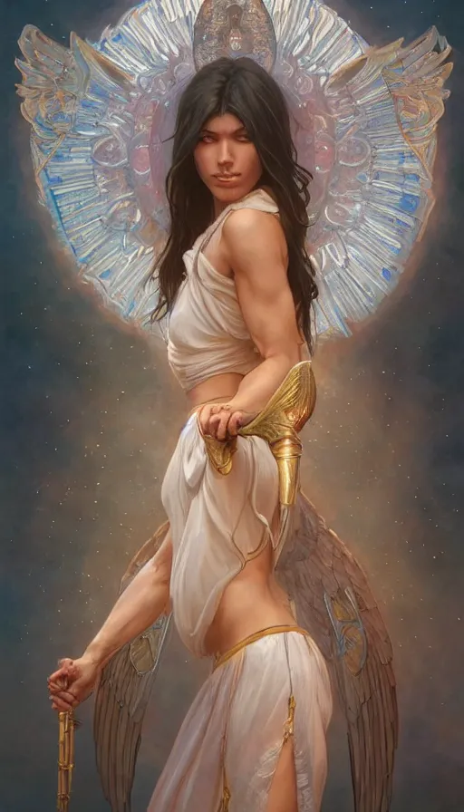 Image similar to seraphim, perfectly-centered-painting of the most beautiful women on the planet, sweaty, dynamic action pose, insane, intricate, highly detailed, digital painting, artstation, concept art, smooth, sharp focus, illustration, Unreal Engine 5, 8K, art by artgerm and greg rutkowski and alphonse mucha