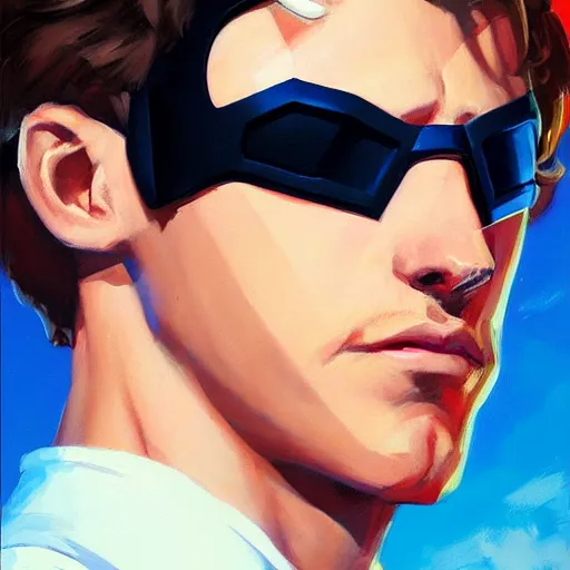 Image similar to greg manchess portrait painting of scott summers aka cyclops as overwatch character, medium shot, asymmetrical, profile picture, organic painting, sunny day, matte painting, bold shapes, hard edges, street art, trending on artstation, by huang guangjian and gil elvgren and sachin teng