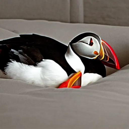 Image similar to puffin in a bed