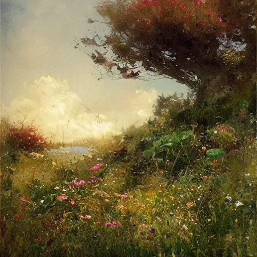 Image similar to summer landscape by jean - baptiste monge, masterpiece, colorful