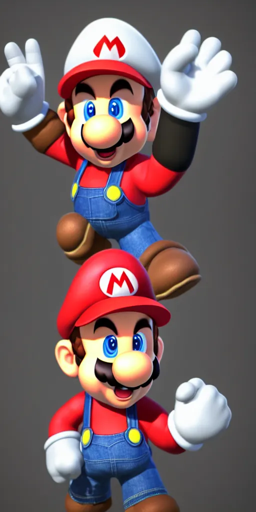 Image similar to a photorealistic render of the a nintendo character, triple a game, character design, hyper realistic, plain black background, 8 k, volumetric light, octane render