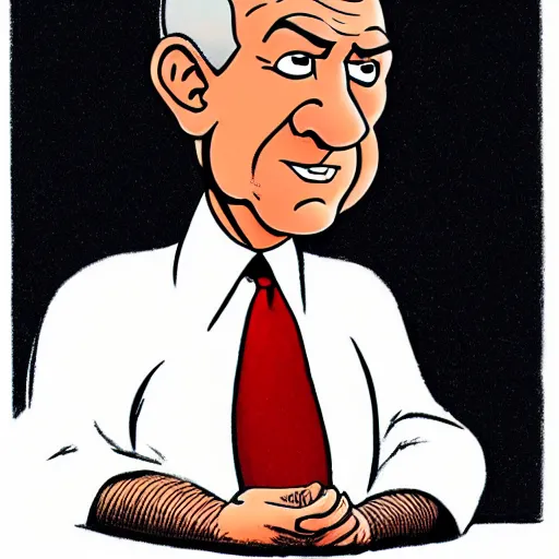 Prompt: cartoon character of Benjamin netanyahu. by Carl Barks, comics cartoon, portrait