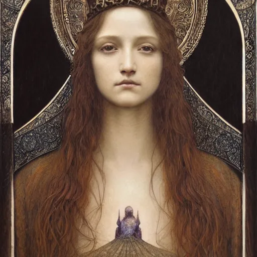 Image similar to detailed realistic beautiful young medieval queen face portrait by jean delville, brooke shaden, gustave dore and marco mazzoni, art nouveau, symbolist, visionary, gothic, pre - raphaelite