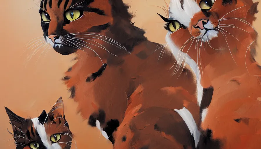 Image similar to highly detailed painting of really tall cats by greg tocchini, thick brush strokes and visible paint layers, 4 k resolution