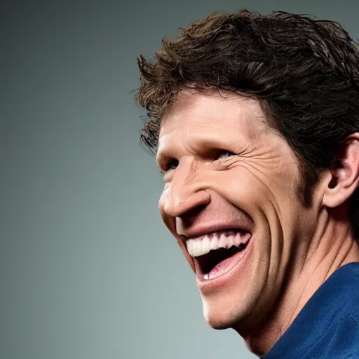 Image similar to A photo of Todd Howard manically laughing, 4K UHD, high quality, amazing quality, studio quality, studio lighting,