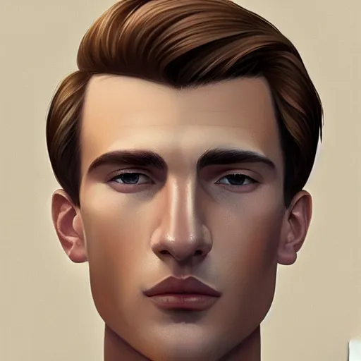 Image similar to tall man in his twenties with brown blond short quiff hair and thin slightly round facial structure with cleft chin, straight eyebrows and prominent nose, good definition of cheekbones, big hazel nut brown eyes, narrow face, slim body, atmospheric lighting, painted, intricate, 4 k, highly detailed by charlie bowater