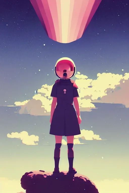 Image similar to portrait of a girl with astronaut helmets by ilya kuvshinov, cloudy sky background lush landscape ln illustration concept art anime key visual trending pixiv by victo ngai fanbox by greg rutkowski makoto shinkai takashi takeuchi studio ghibli