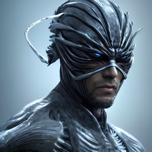 Prompt: hyper realistic, highly detailed hybrid of raiden from mortal kombat, and raiden from metal gear solid wearing a conical rice hat. portrait, stephen bliss, unreal engine, greg rutkowski, beeple global illumination, translucent, sub - surface scattering, detailed and intricate environment