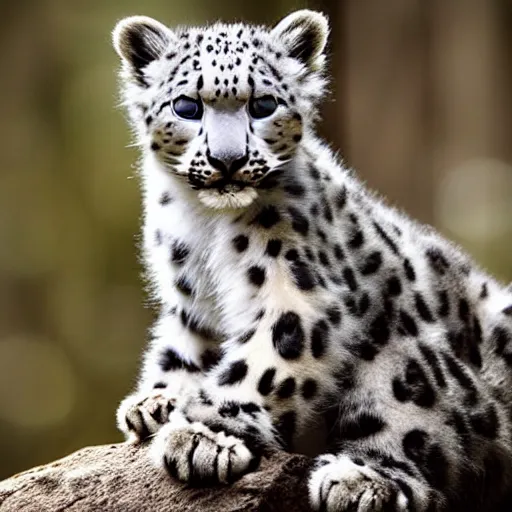 Image similar to very very very very very cute chibi snow leopard, portrait, pixar style, forest background, cinematic lighting, award winning creature portrait photography