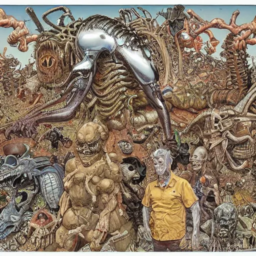 Image similar to an impossible nightmare beyond comprehension, very very detailed painting by geof darrow and greg rutowski and hr giger