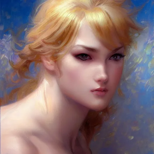 Image similar to detailed portrait of beautiful blonde anime girl, painting by gaston bussiere, craig mullins, j. c. leyendecker