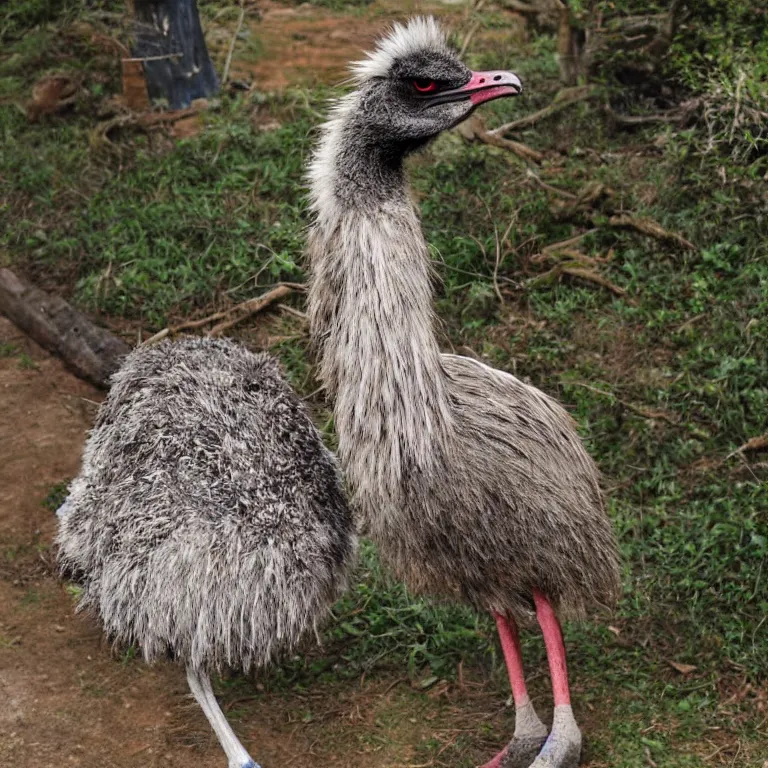 Image similar to an emu in the middle of a hobbit tavern