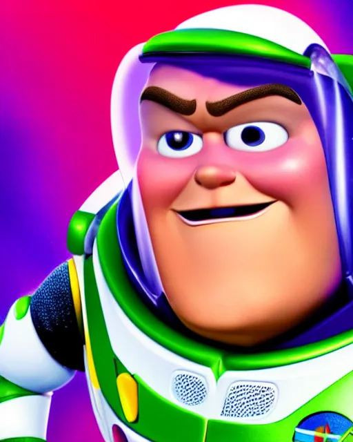 Image similar to Film still close-up shot of Jack black as Buzz Lightyear in the movie Toy Story 3. Photographic, photography