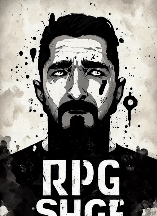 Image similar to highly detailed closeup portrait motivational poster of creepy staring shia lebouf with large bold letter motivational words by atey ghailan, by greg rutkowski, by greg tocchini, by james gilleard, by joe fenton, by kaethe butcher, gradient green, black and white color scheme, grunge aesthetic!!! ( ( graffiti tag wall background ) )