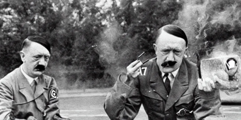 Image similar to hitler smoking weed while skateboarding